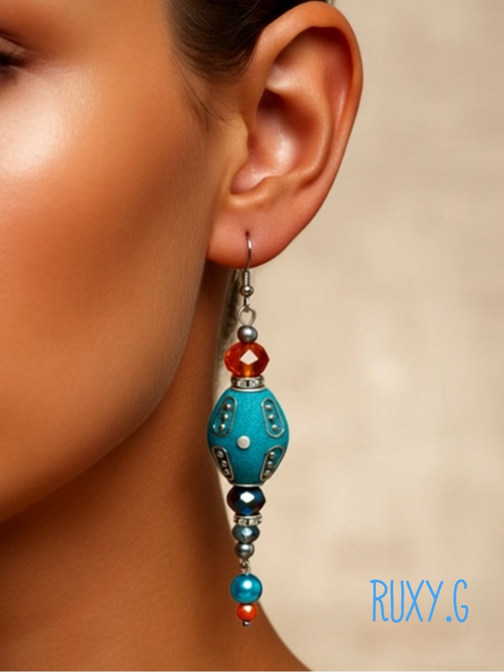 Teal and Orange Bead Drop Earrings - Women Jewelry
